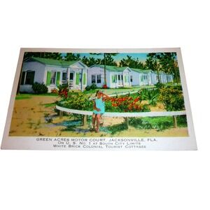 Vintage 1937 Green Acres Motor Court Postcard Jacksonville FL Linen Curt Teich